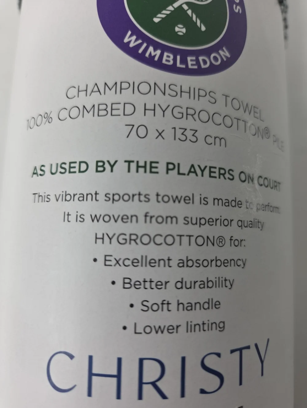 Wimbledon 2024 Christy Championship Towel NEW 100% Hygro Cotton 70 X 133 cm
